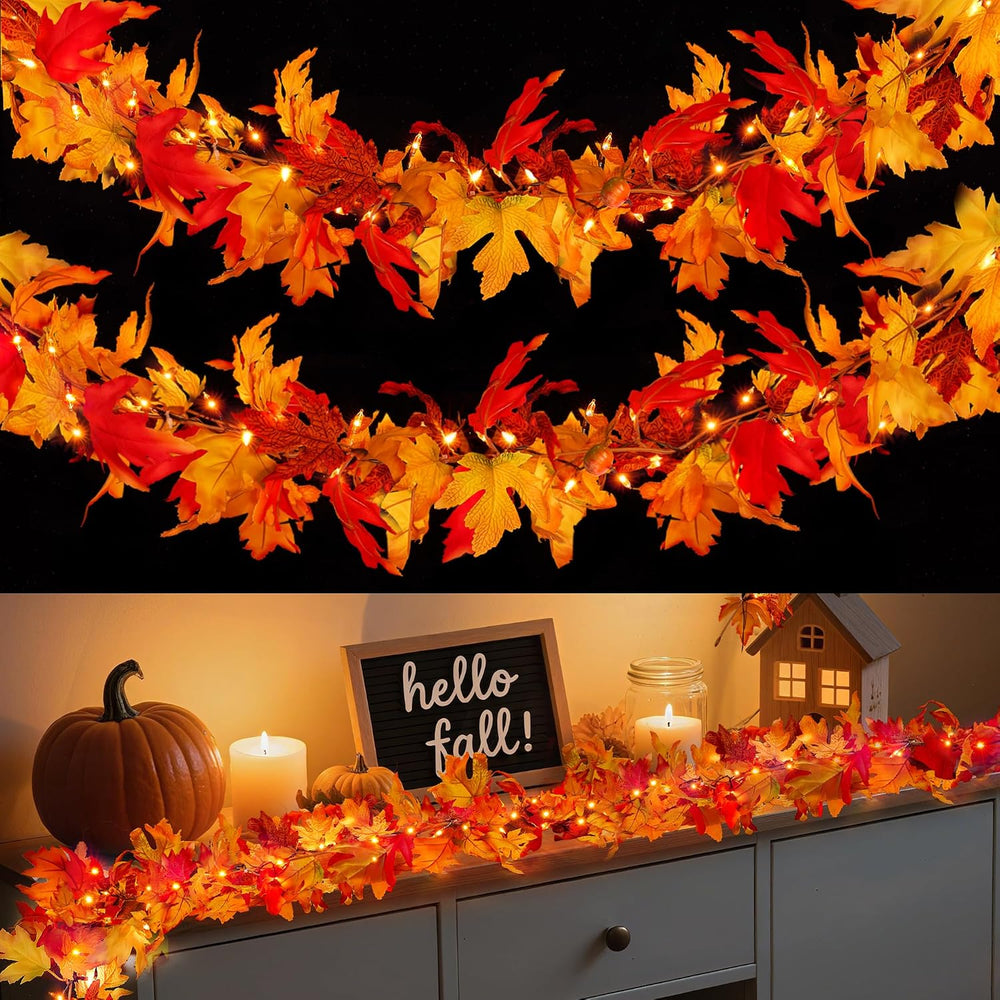 Fall Decorations for Home 18 FT Pre-lit Fall Garland with 100 LED Orange Ligh...