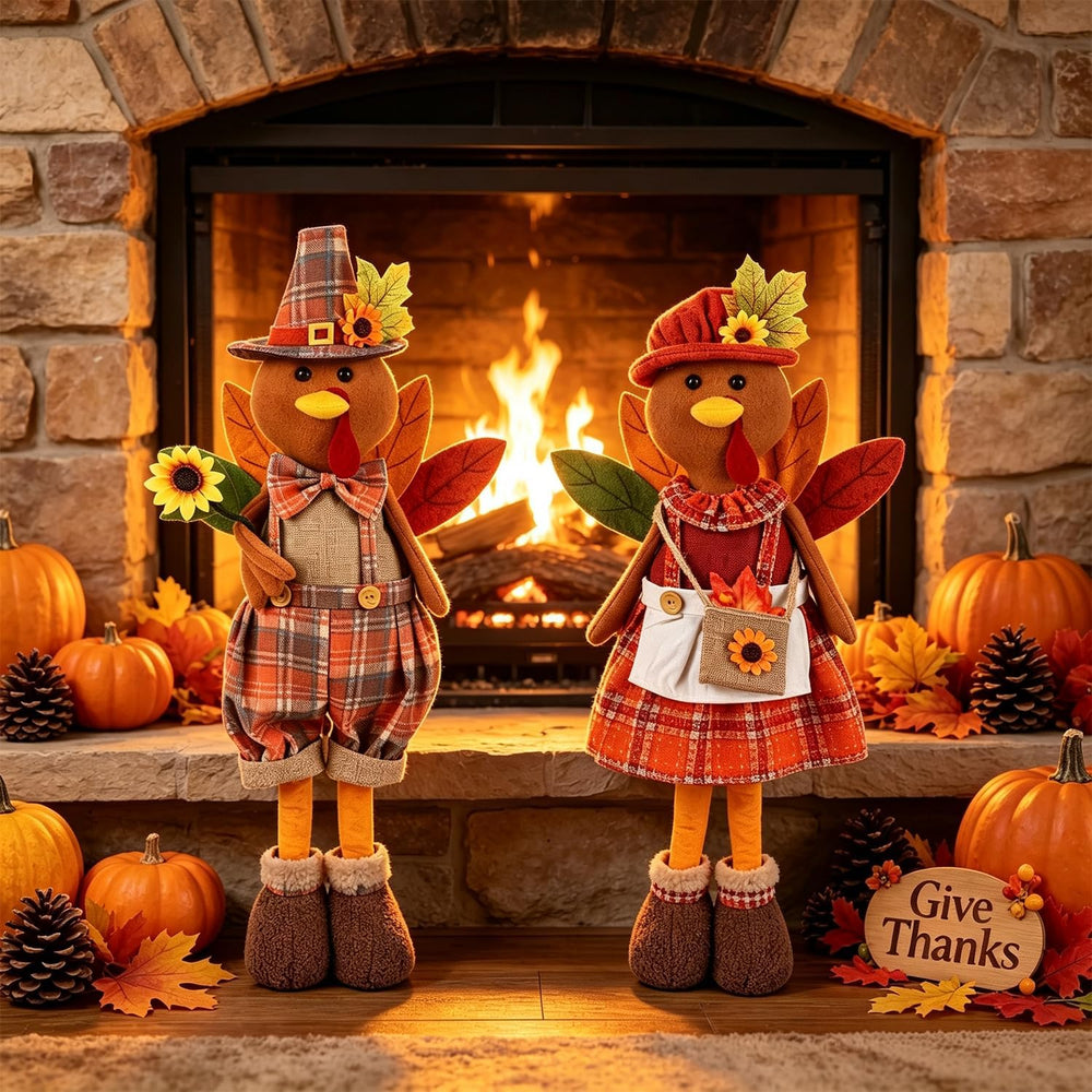 2 Pack Standing Thanksgiving Turkey Couple with Stretchable Legs 23" to ...