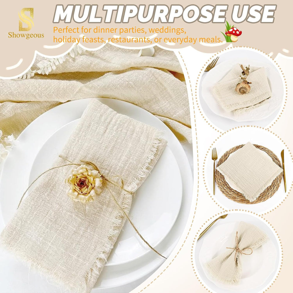 Showgeous 40 Pack Natural Cloth Napkins with Fringe 16x16 inch