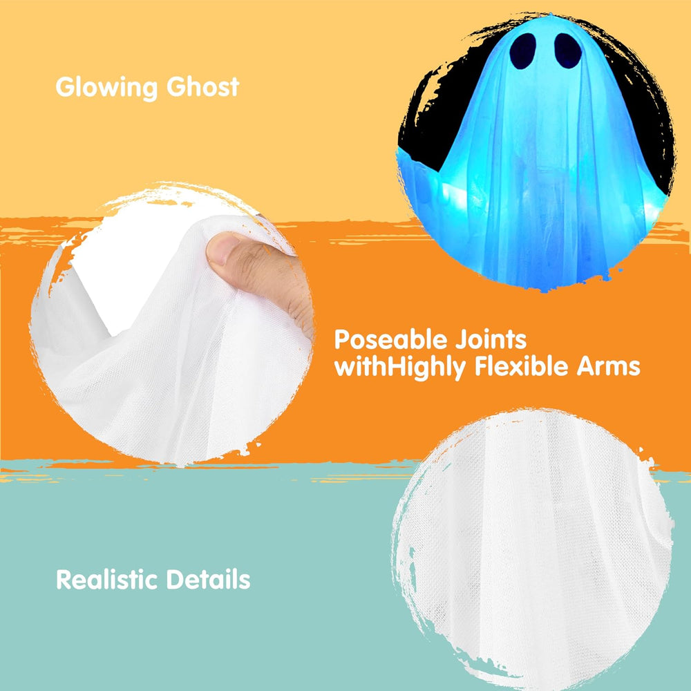 JOYIN 2 Pcs 47” Halloween Hanging Light up Ghost Decorations Outdoor, Hallowe...