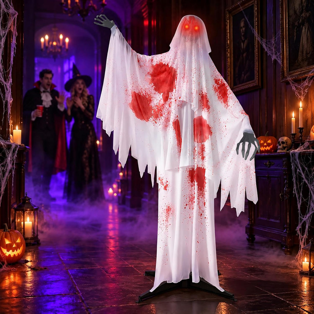 OUTON 67" Halloween Decorations Outdoor Animatronics Skeleton Ghost Decor