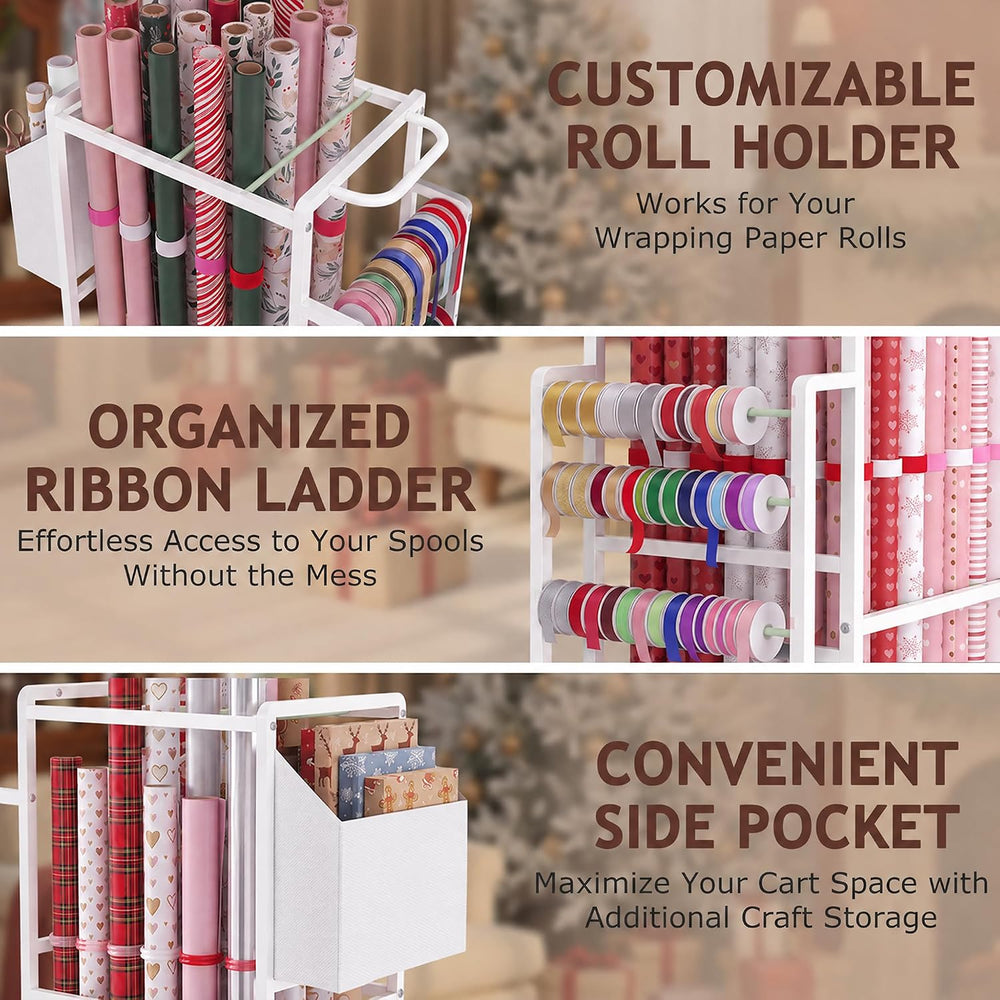 Nyamofly Wrapping Paper Storage Cart, Wrapping paper organizer storage