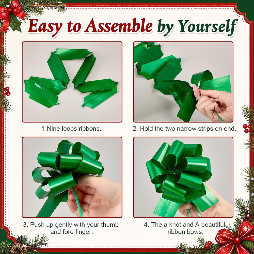WILLBOND 100 Pcs 5 Inch Christmas Pull Bows Wrapping Gift Bows with Ribbon Pr...