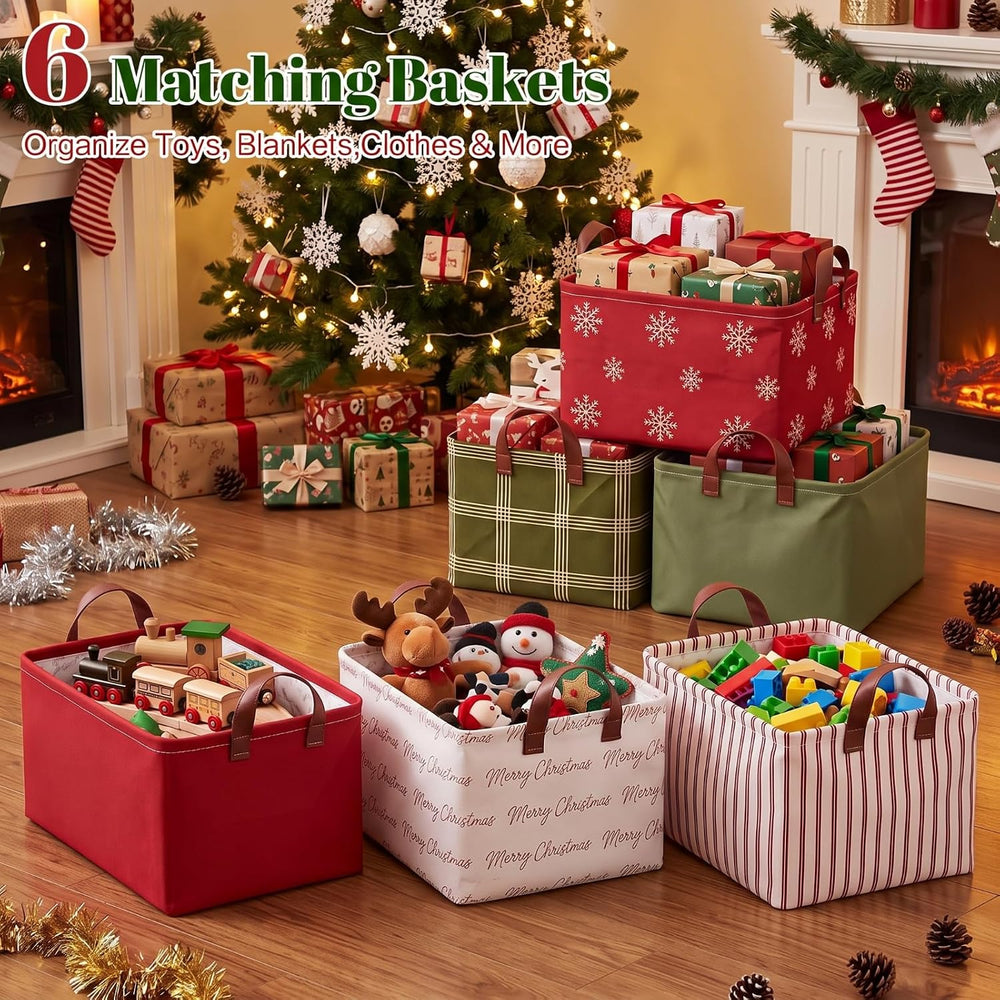Boao 6 Pack Minimalist Christmas Storage Baskets for Gifts Collapsible