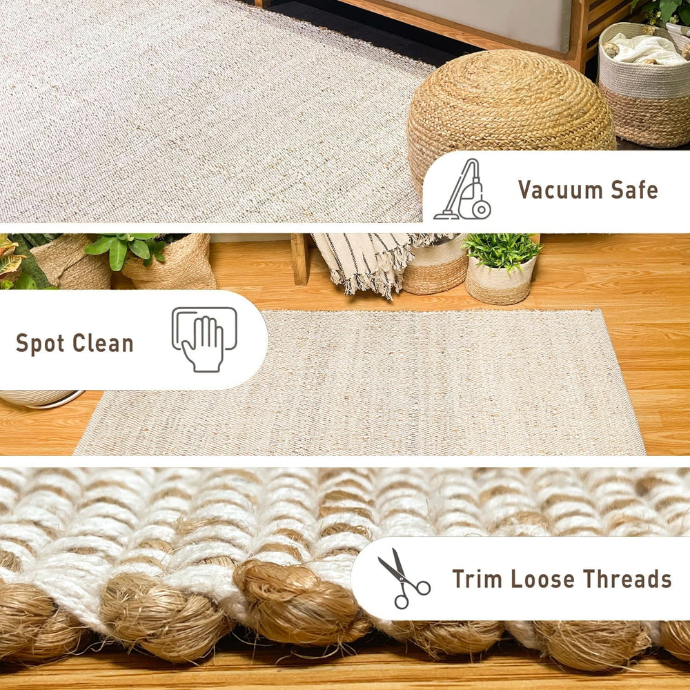 Jute Cotton Runner Rug, 2x7, Natural Jute/Cream