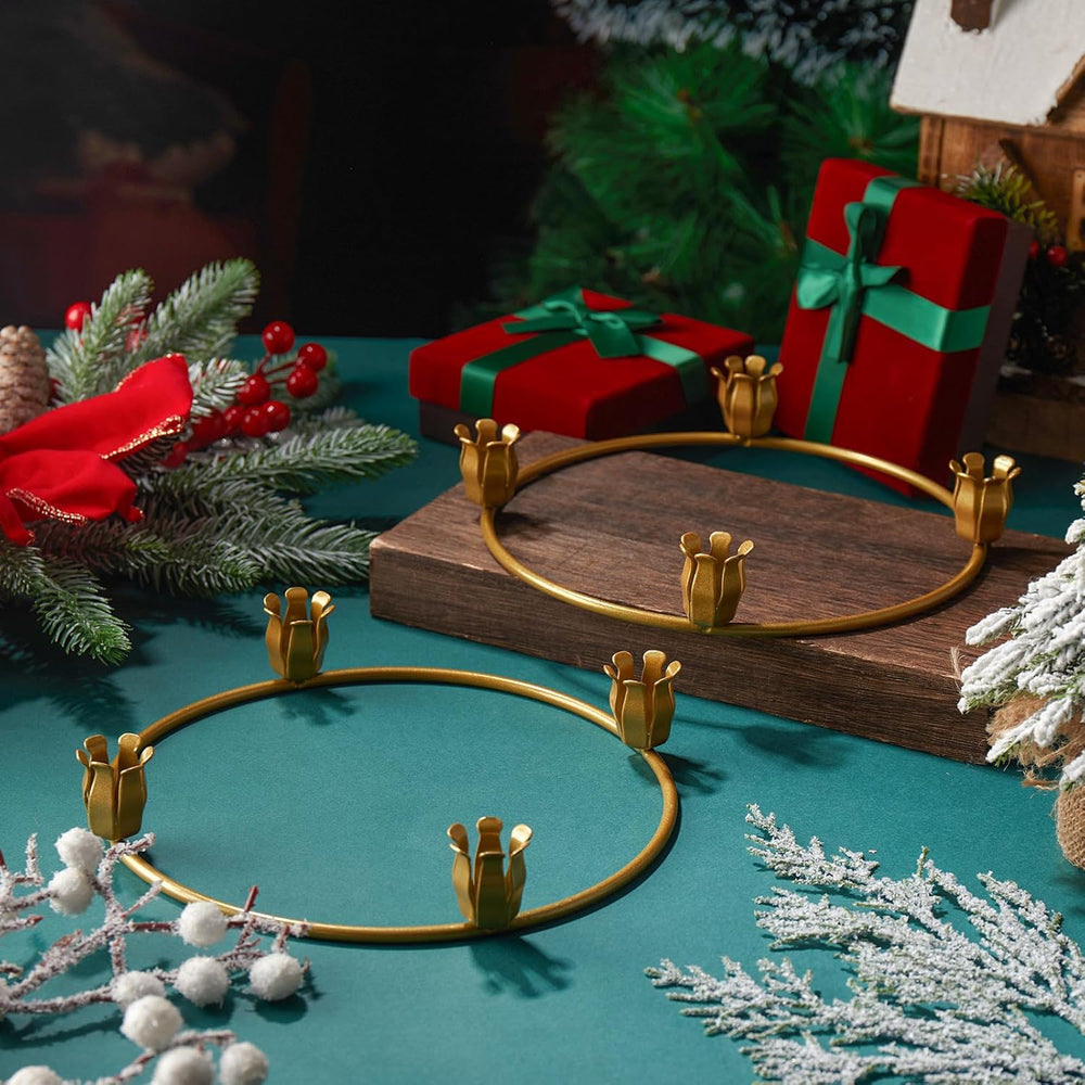 Thyle 12 Pcs Christmas Metal Advent Wreath Rings, Gold Candle Holder