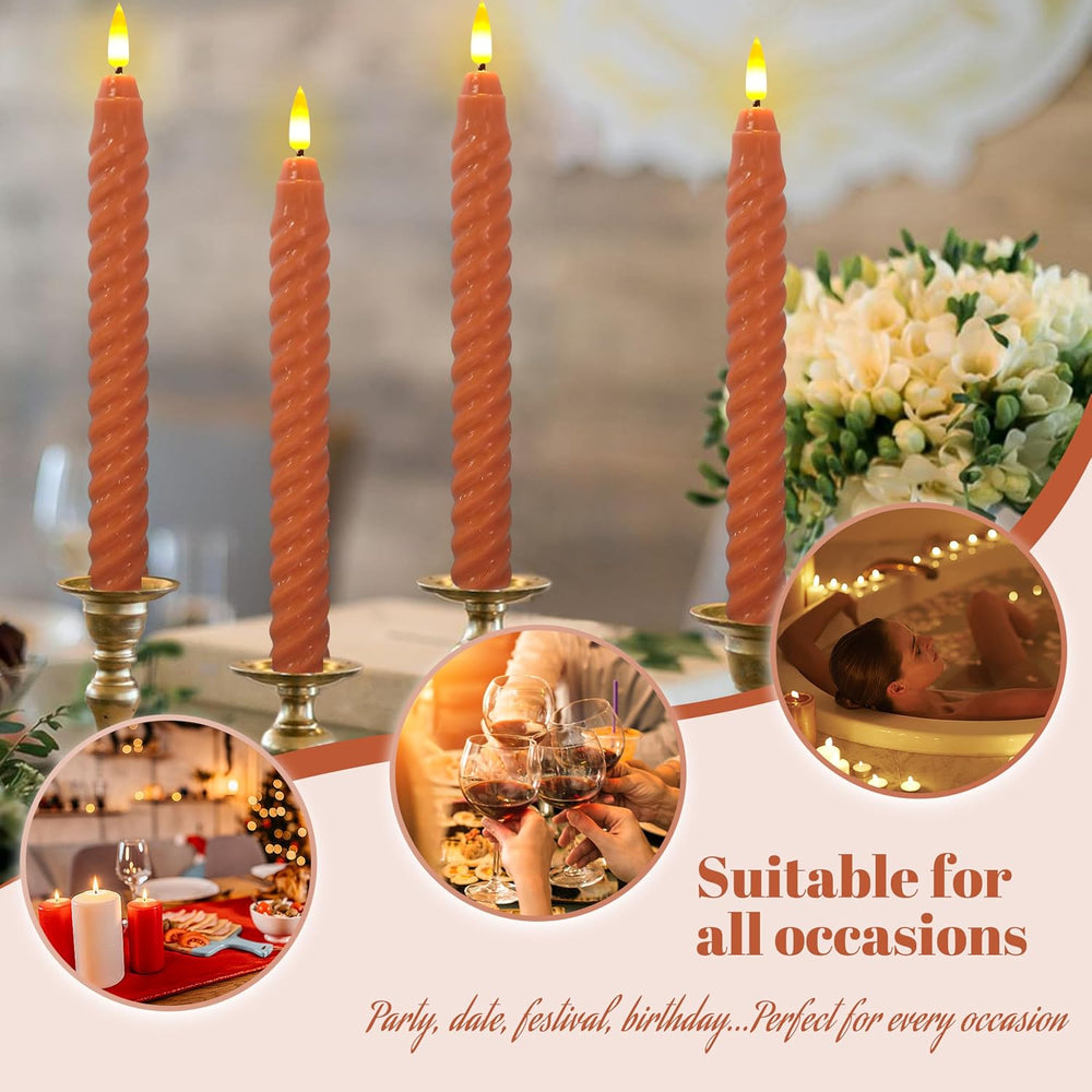 Pumpkin LED Flameless Spiral Taper Candles, 9.8", Real Wax, Fall Decor