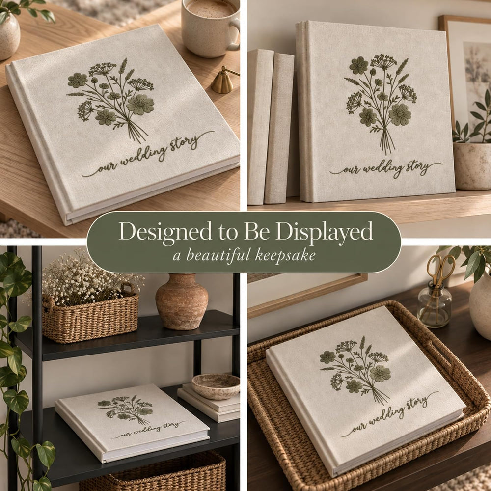 Embroidered Wedding Photo Album 4x6 Pictures, Large Linen Floral Scrapbook