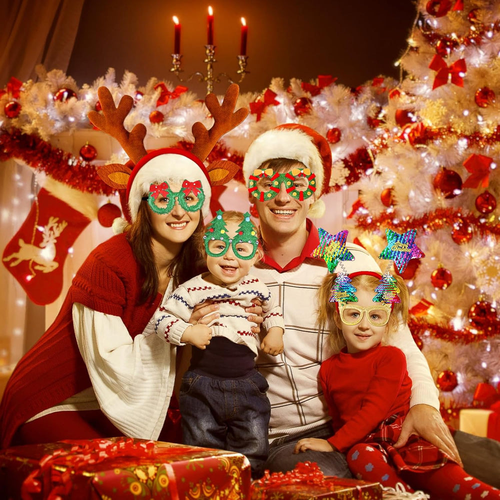 MGparty 32 Pack Christmas Glasses Frame and Headbands Set