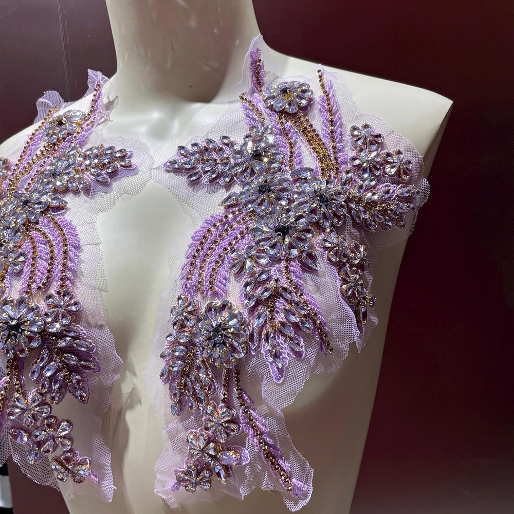 1 Pair Rhinestone Applique for Dress,Suits,Gown,Clothing(Purple)