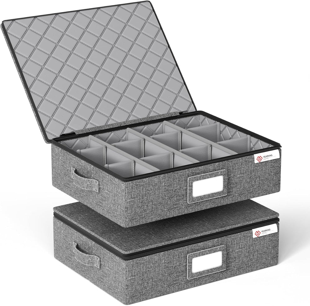 Cup and Mug Storage Box 2 Pack with Hard Shell and Dividers for Coffee Mugs,T...