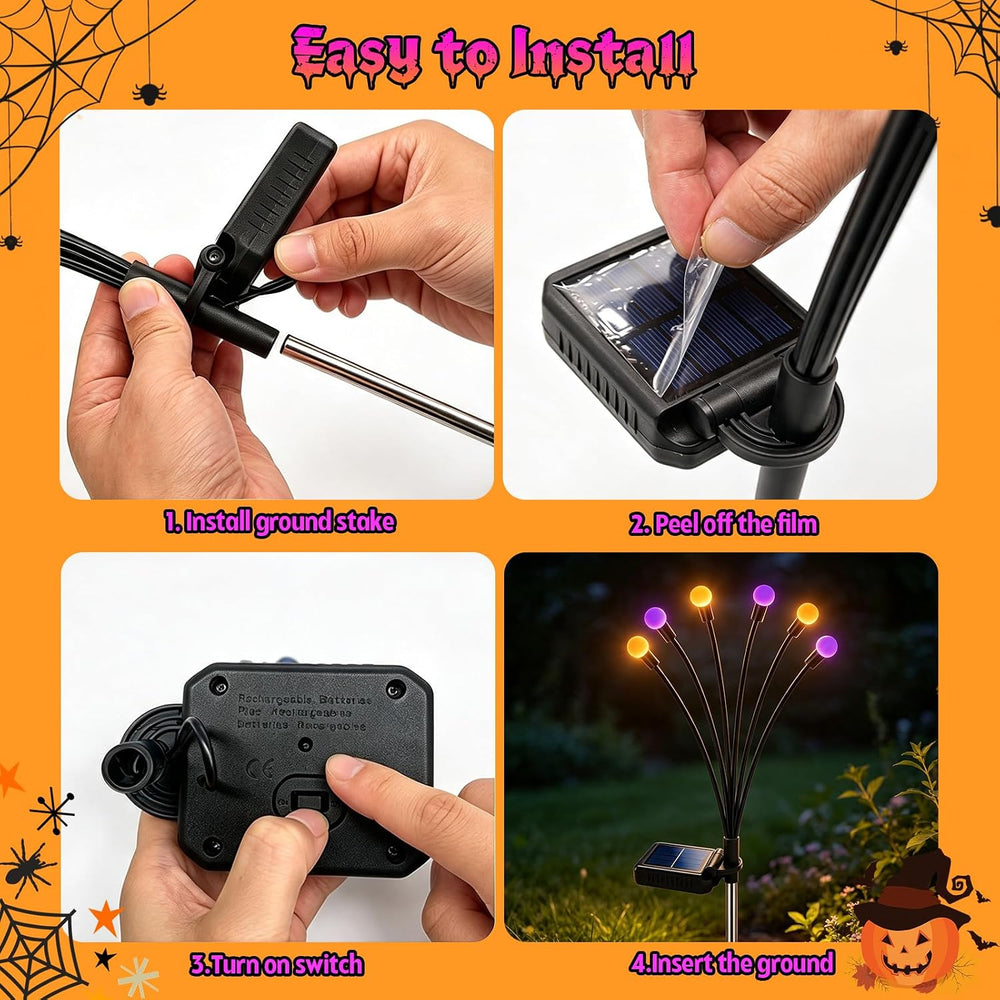 VOOKRY 6 Pack Halloween Decorations Outdoor, 36 LED Solar Firefly Lights Outd...