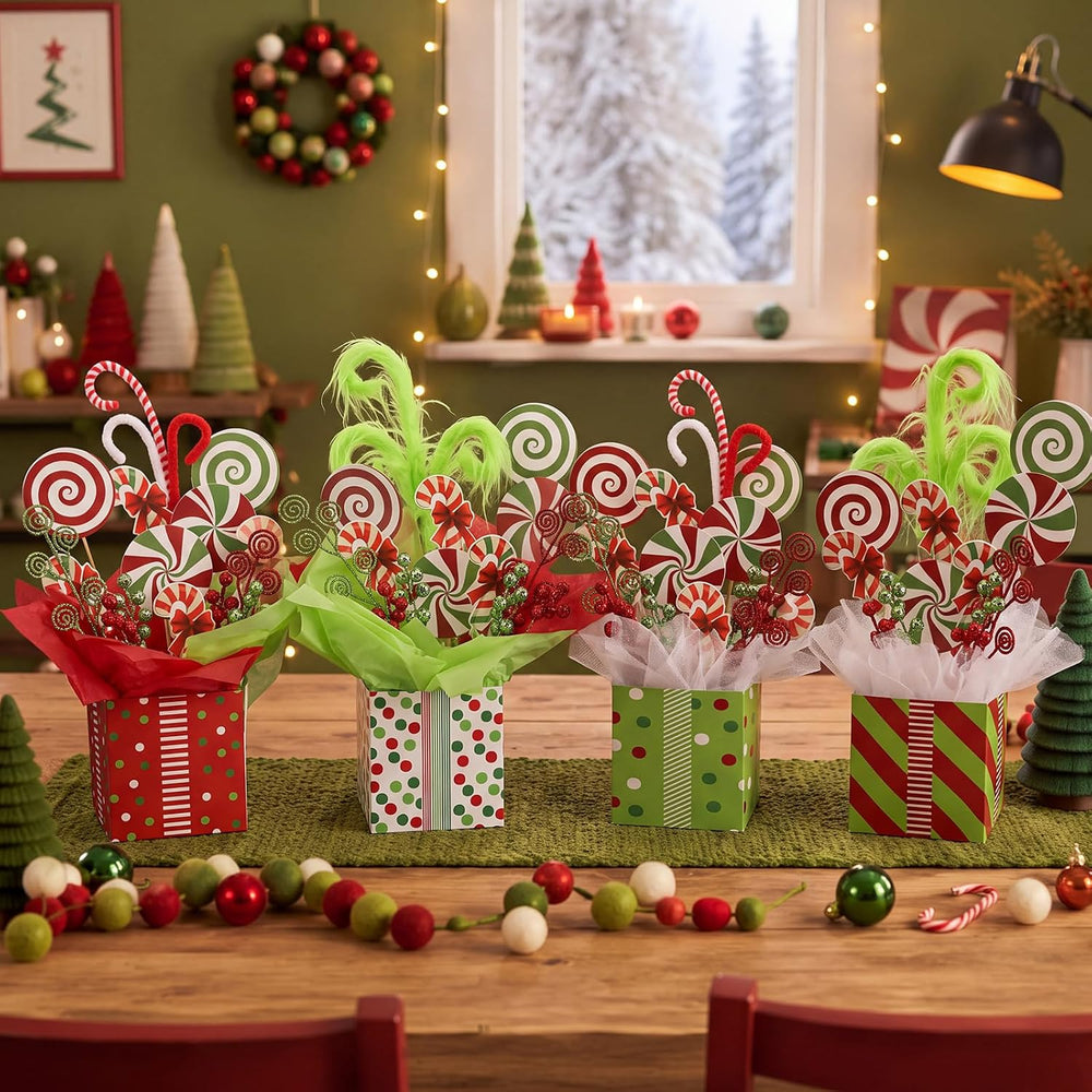 4 Set Christmas Lime Green and Red Party Table Centerpiece Decorations