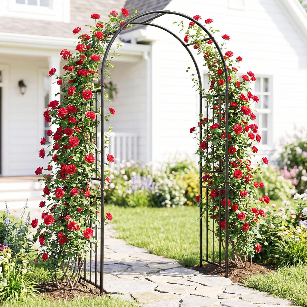 Giantex 86'' Metal Garden Arch, Outdoor Arbor Trellis with 8 Ground S...