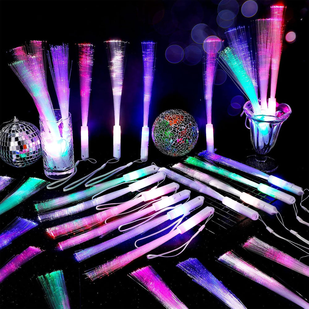 Vinsot 80 Pcs LED Fiber Optic Glow Wands with Batteries, White Handle