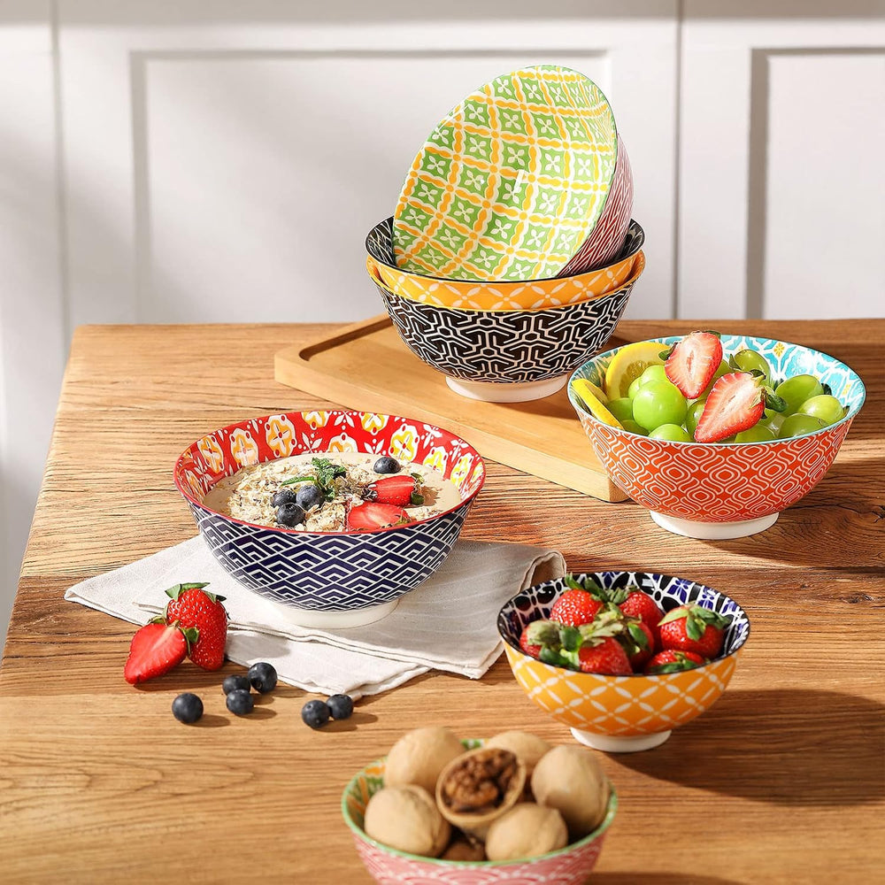 Metahom Ceramic Cereal Bowls Set of 6, Colorful Soup Bowls 23 Oz