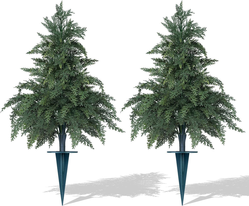 Grooy Set of 2 Artificial Topiary Cedar Trees with Ground Spike