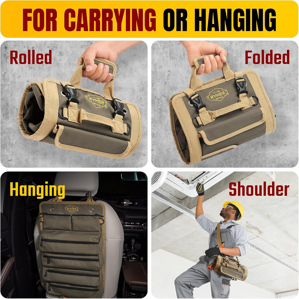 Ryker Heavy Duty Tool Roll Up Bag Organizer w/ Accessible Pouches