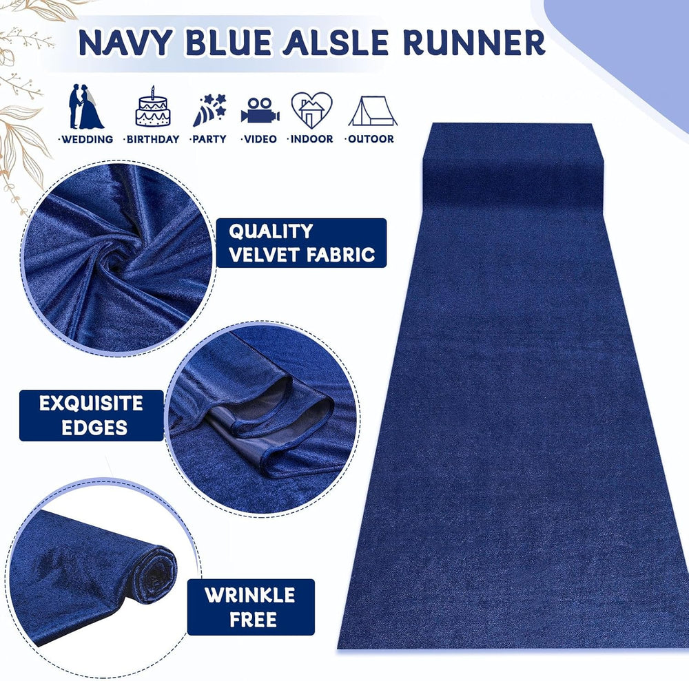 Navy Blue Runner 4.5FTx15FT - Velvet Aisle Runners for Christmas Wedding Cere...