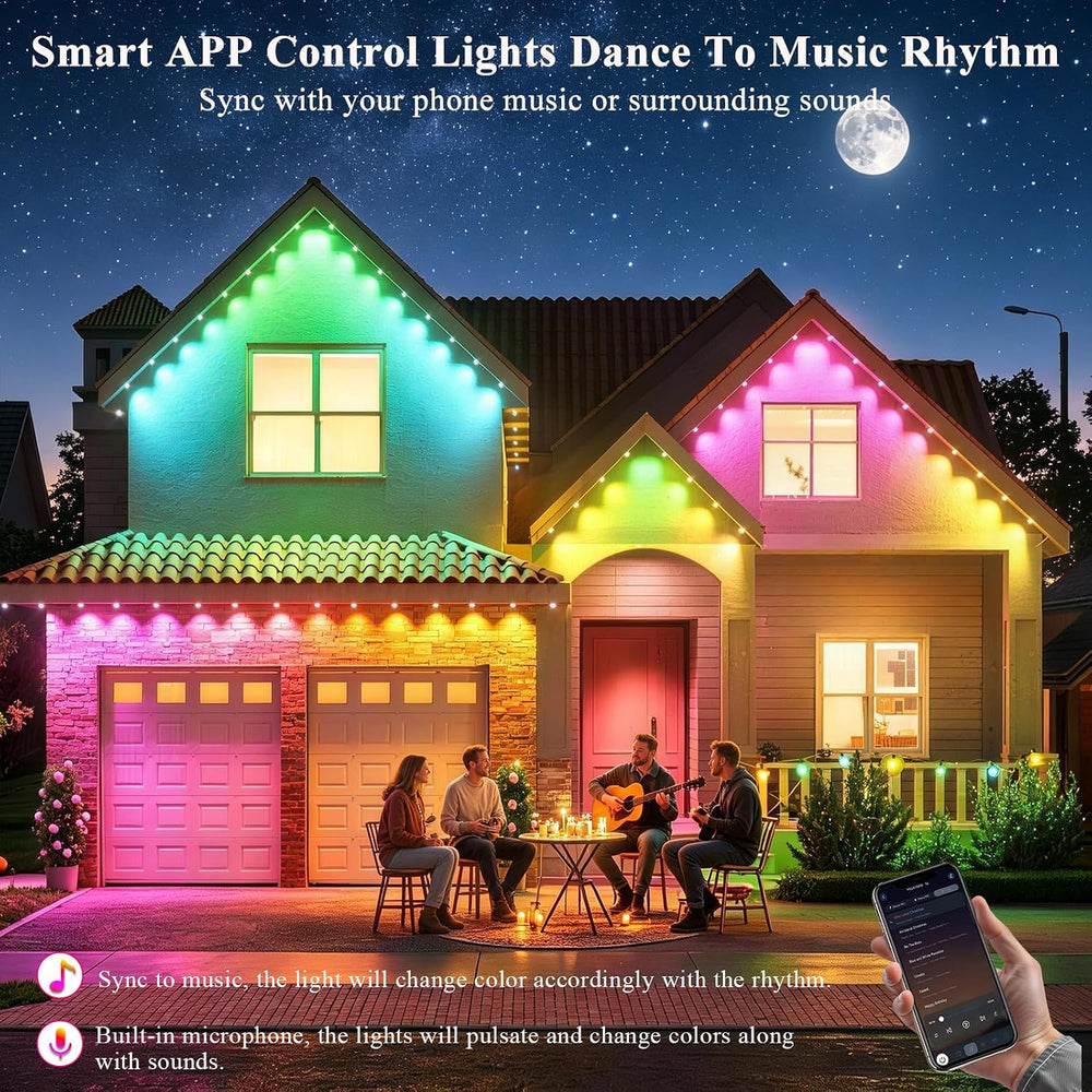 300FT RGB+IC Permanent Outdoor Lights, IP67 Waterproof, Smart App/Remote Cont...