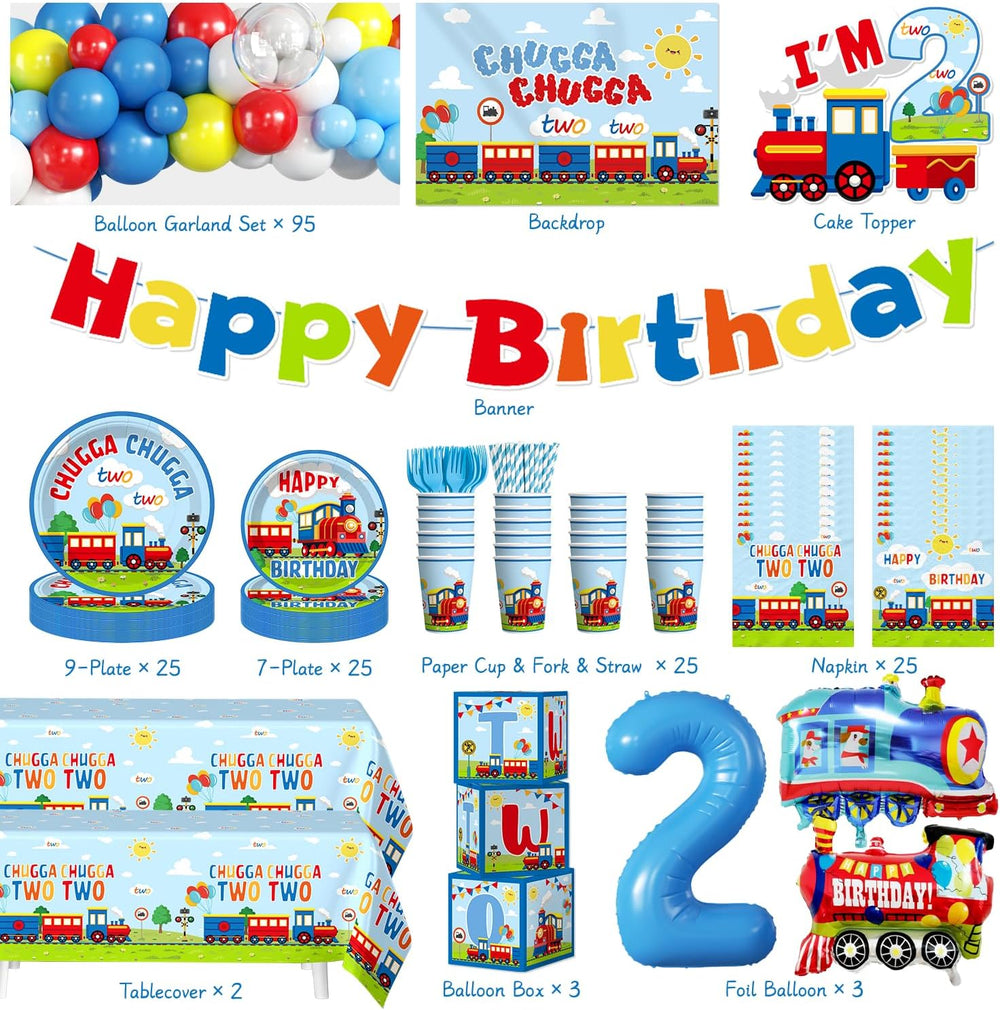 256Pcs Chugga Chugga Two Two Party Decor, All-in-One Set for 25 Guests