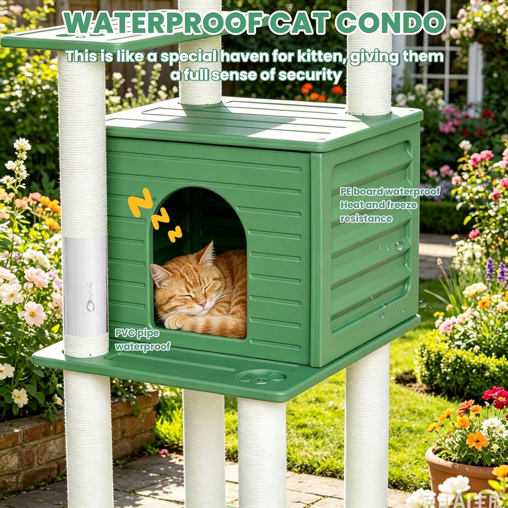 Outdoor Tall Weatherproof Cat Tree Tower with PE Board and Cat Scratch Post