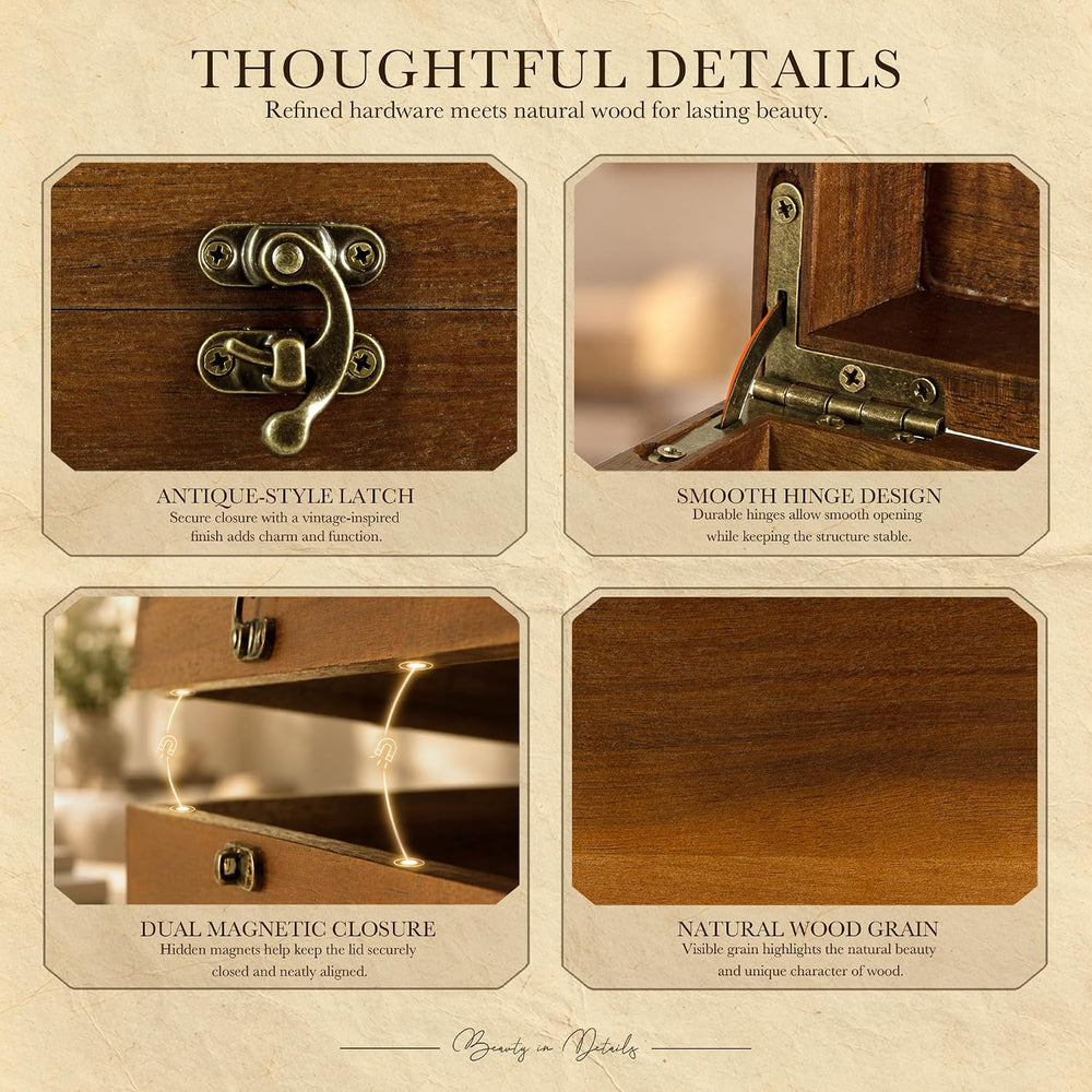 Wooden Keepsake Box for Women, Acacia Wood Storage Box, Light Brown