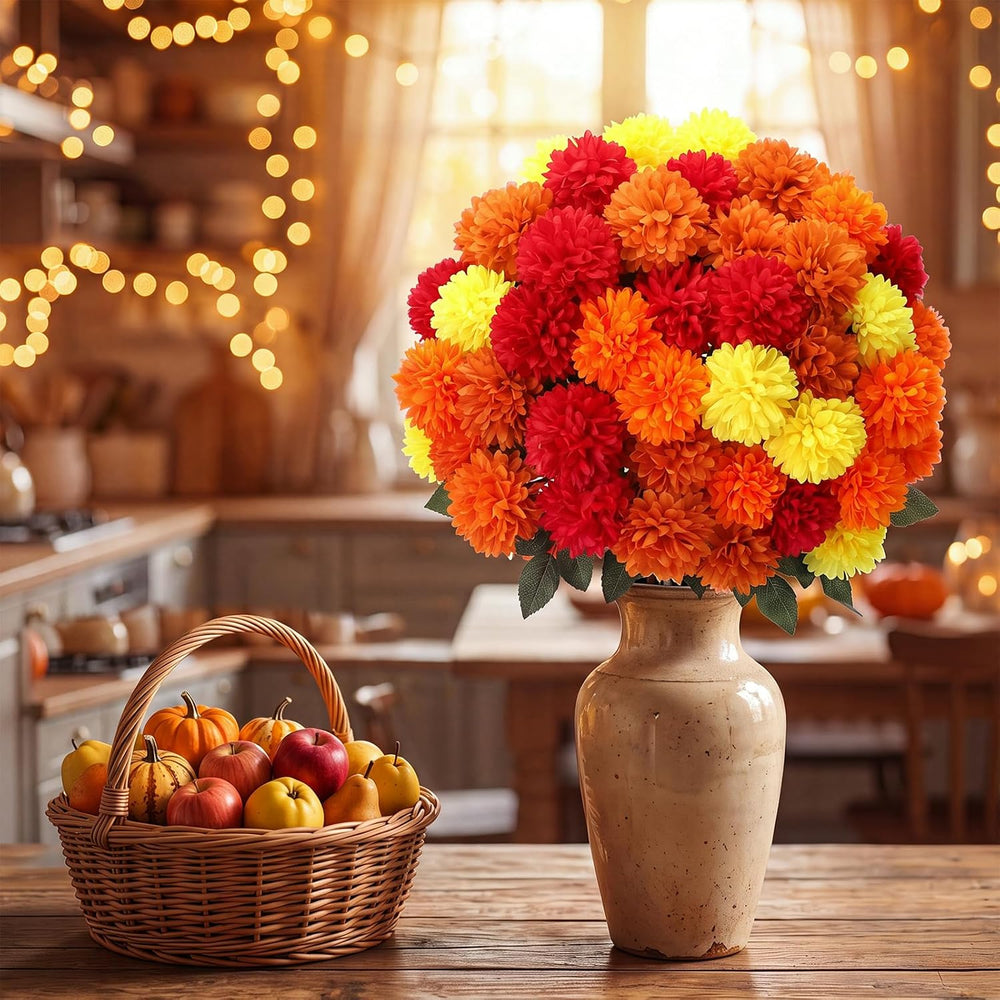 Norme 24 Pcs Artificial Fall Flowers for Outdoors 25.6 Inch Fake Mums