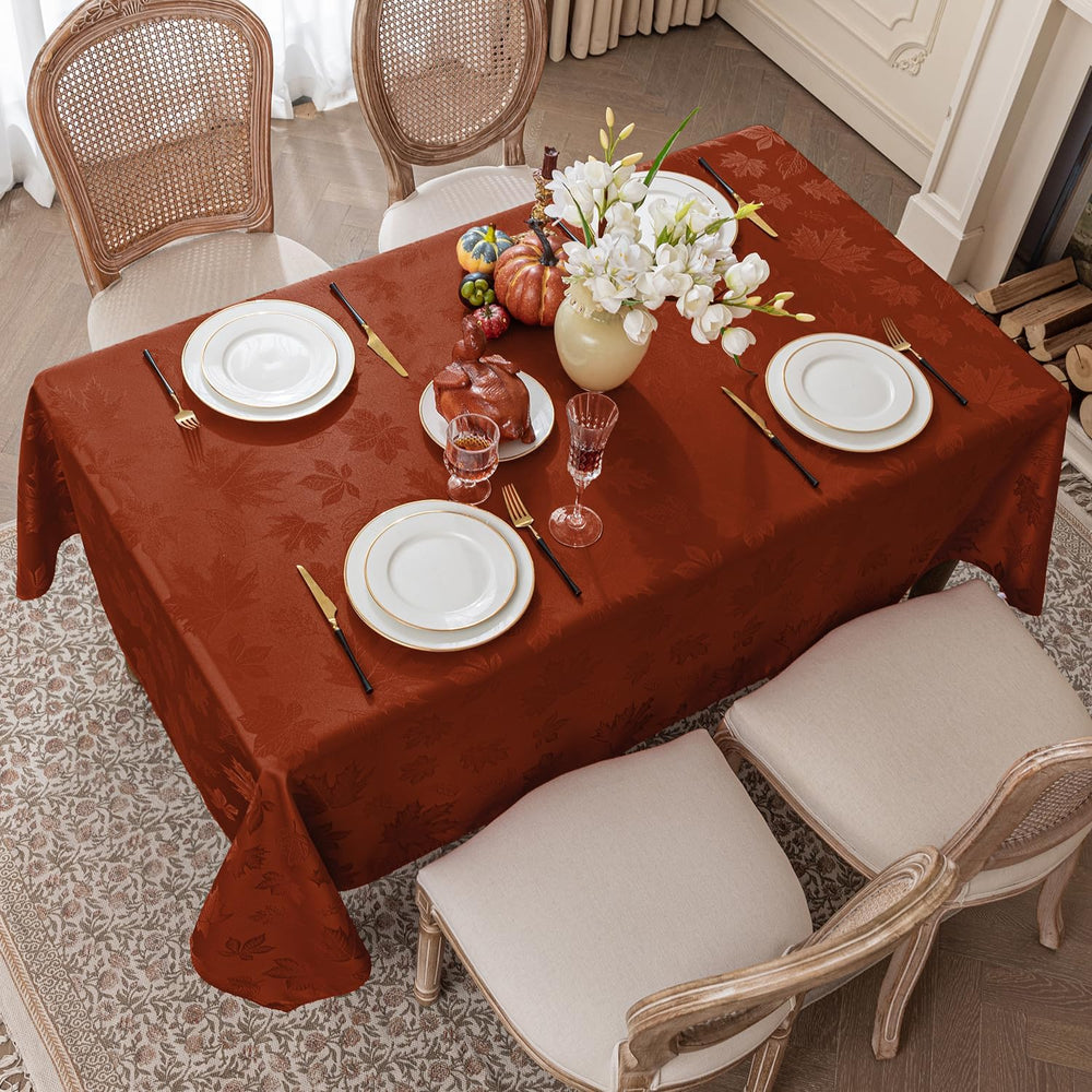 Softalker Fall Jacquard Rectangle Tablecloth, 60 x 144 Inch Rust
