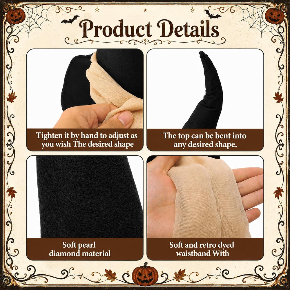6 Pcs 3 Size Halloween Witch Hat Table Centerpieces with Gauze Ribbon