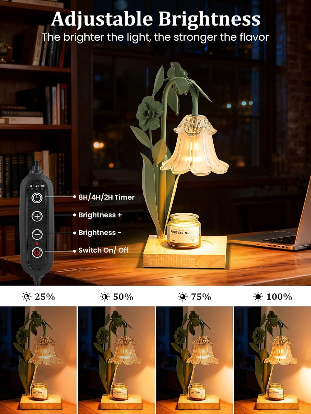 Candle Warmer Lamp with Timer Dimmer, Adjustable Height Flower Candle Lamp Wa...