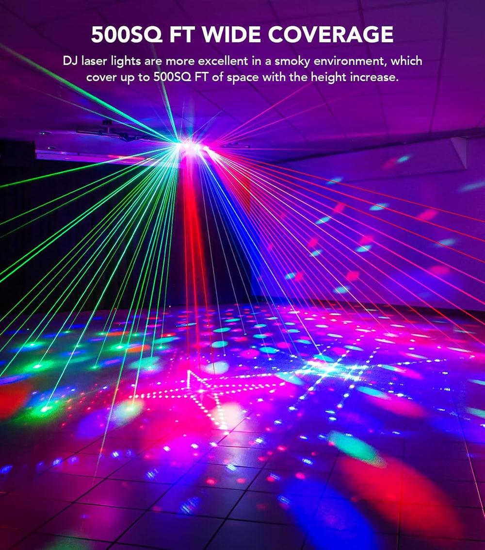 Pro 6 in 1 Disco Lights for Parties, RGBW Strobes, Laser Shows
