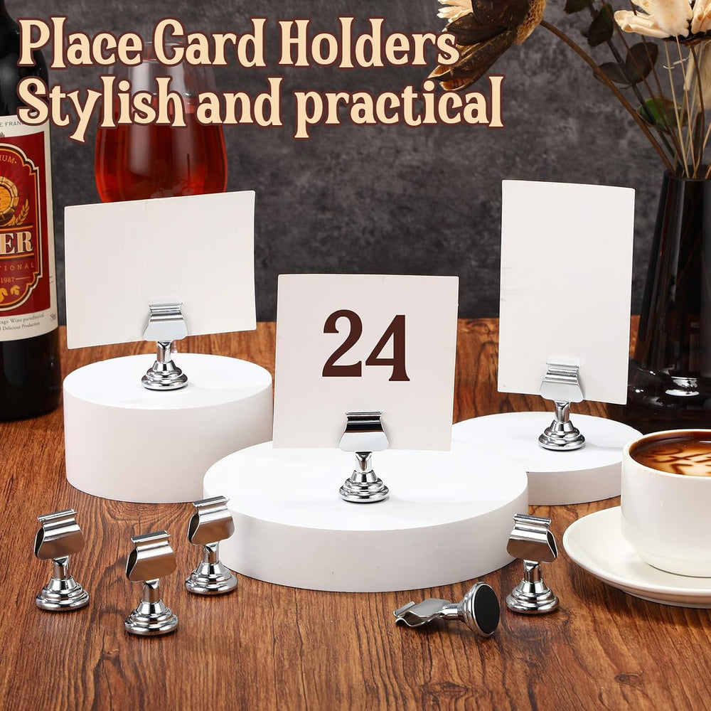 Kathfly 24 Pcs Wedding Table Number Holders Metal Silver Place Card Holder