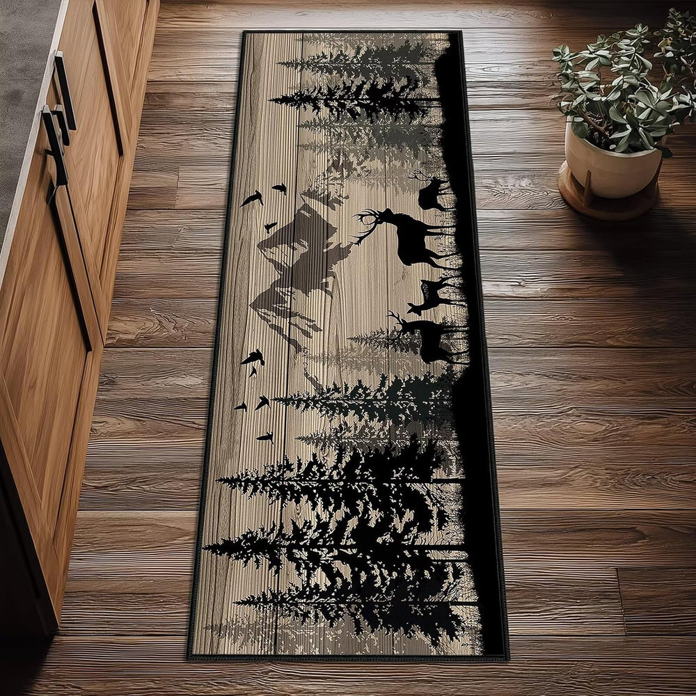 Rustic Runner Rug 2x6 Hallway Rugs,Deer Cabin Wildlife Vintage Rug