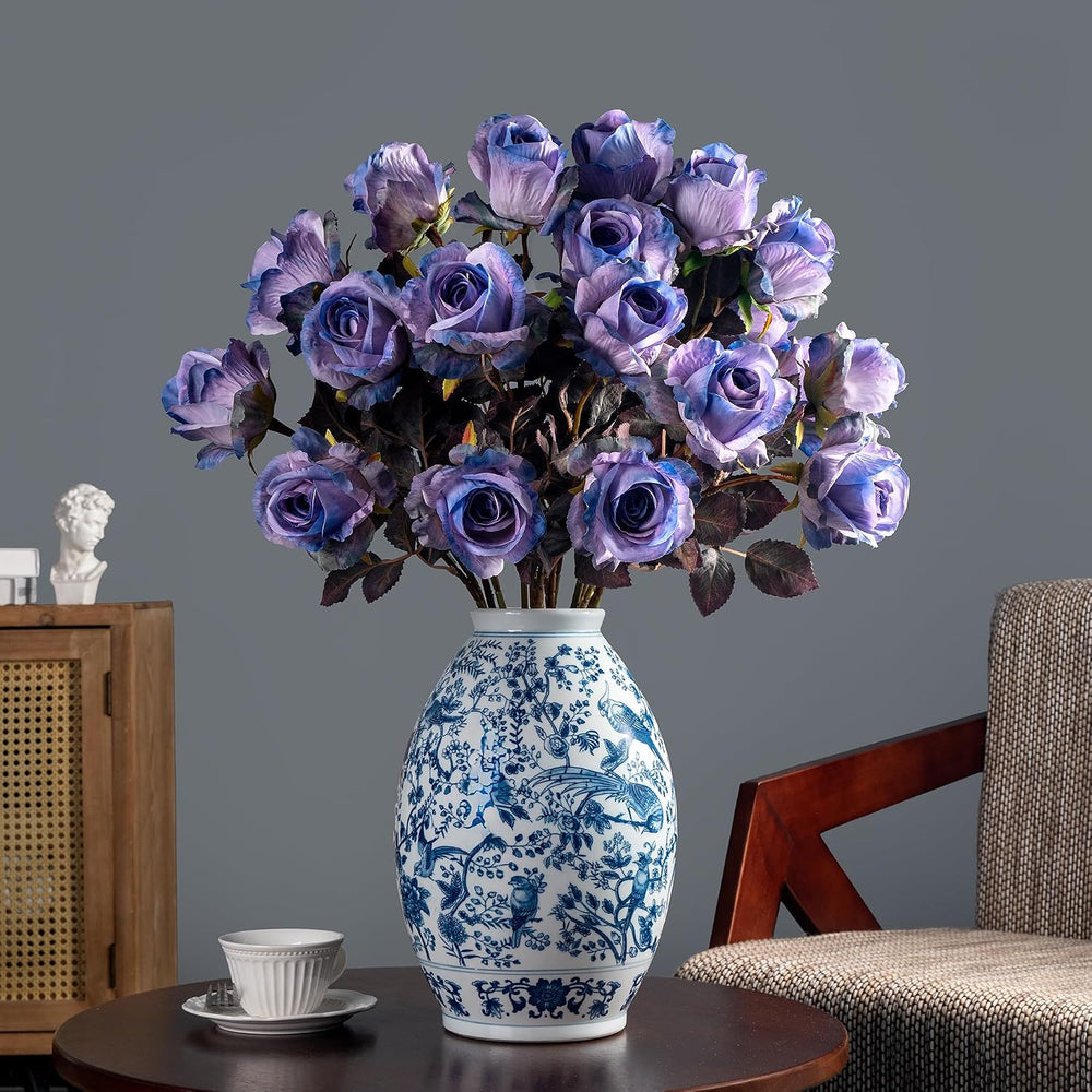 Fall Flowers Artificial Roses, 20PCS, Dreamy Purple, 23.2" Long Stem Fak...