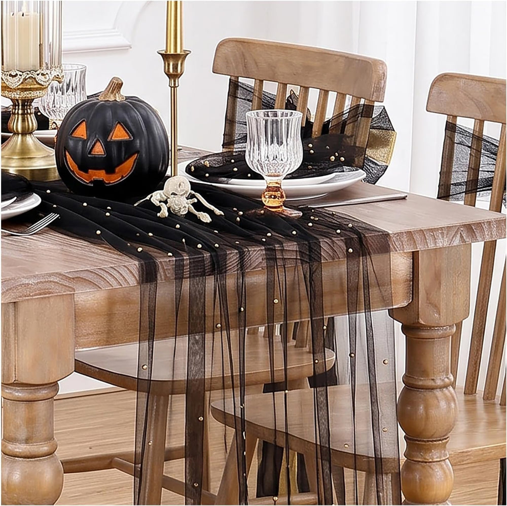 Gauze Tulle Table Runner Black Halloween Pearl Fabrics Sheer Veil Dessert