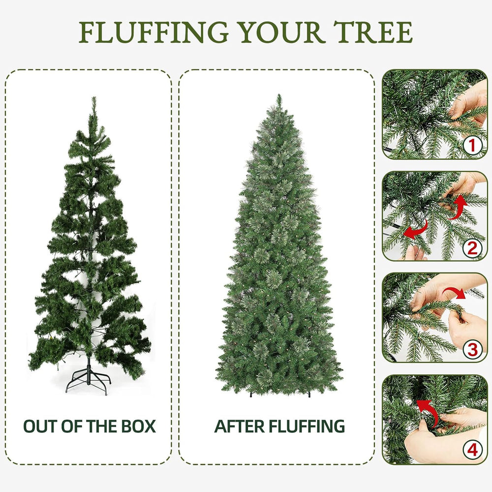 7.5FT Artificial Hinged Prelit Slim Christmas Tree, Pine Needles