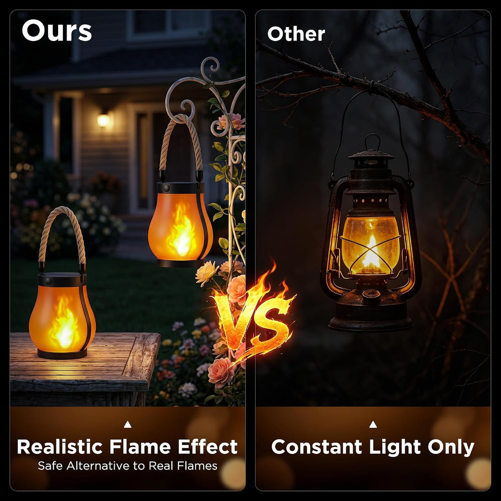 Solar Lanterns Outdoor Waterproof,2 Pack Flickering Flame Hanging Lanterns
