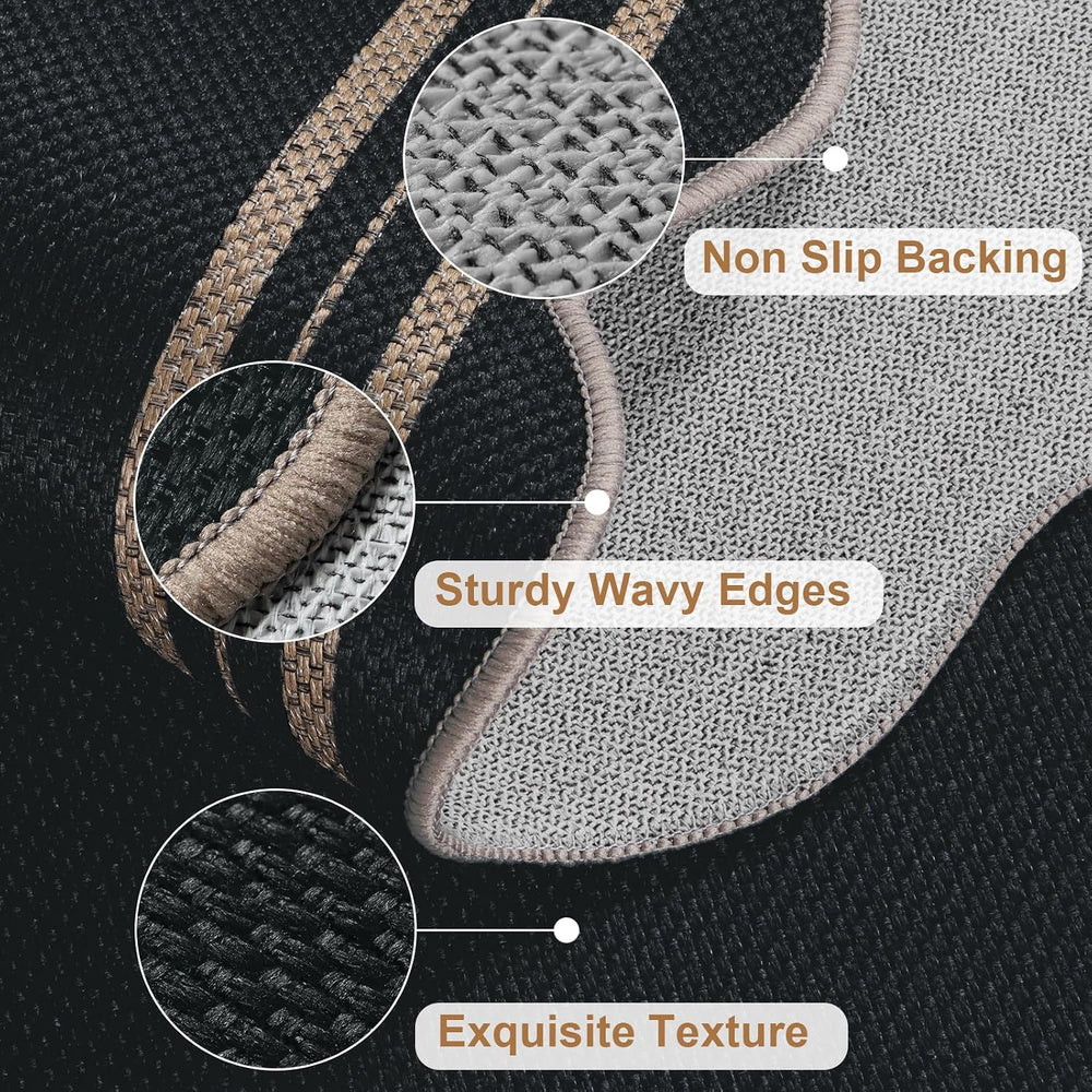 Scalloped Easy Jute Kitchen Runner Rug, 2.6x10 Non Slip Entryway Runner Washa...