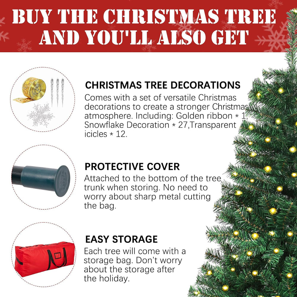 4FT Pre-Lit Green Small Christmas Tree 450 PVC Branch 150 Warm Lights