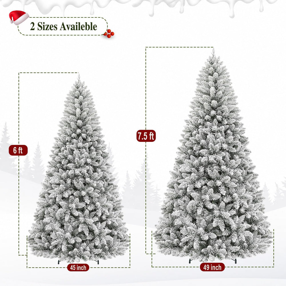 7FT Flocked Prelit Artificial Hinged Christmas Tree