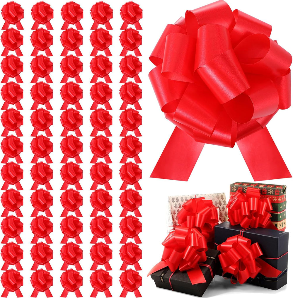 60 Pcs 9" Pull Bow Christmas Gift Wrapping with Ribbon, Red