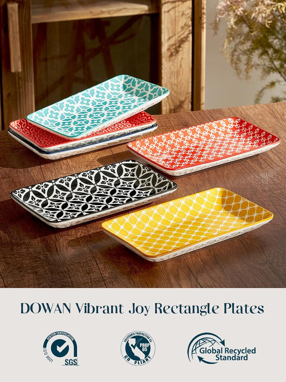 DOWAN 8" Ceramic Salad Plates Set of 6, Colorful Design for Salads, Appe...