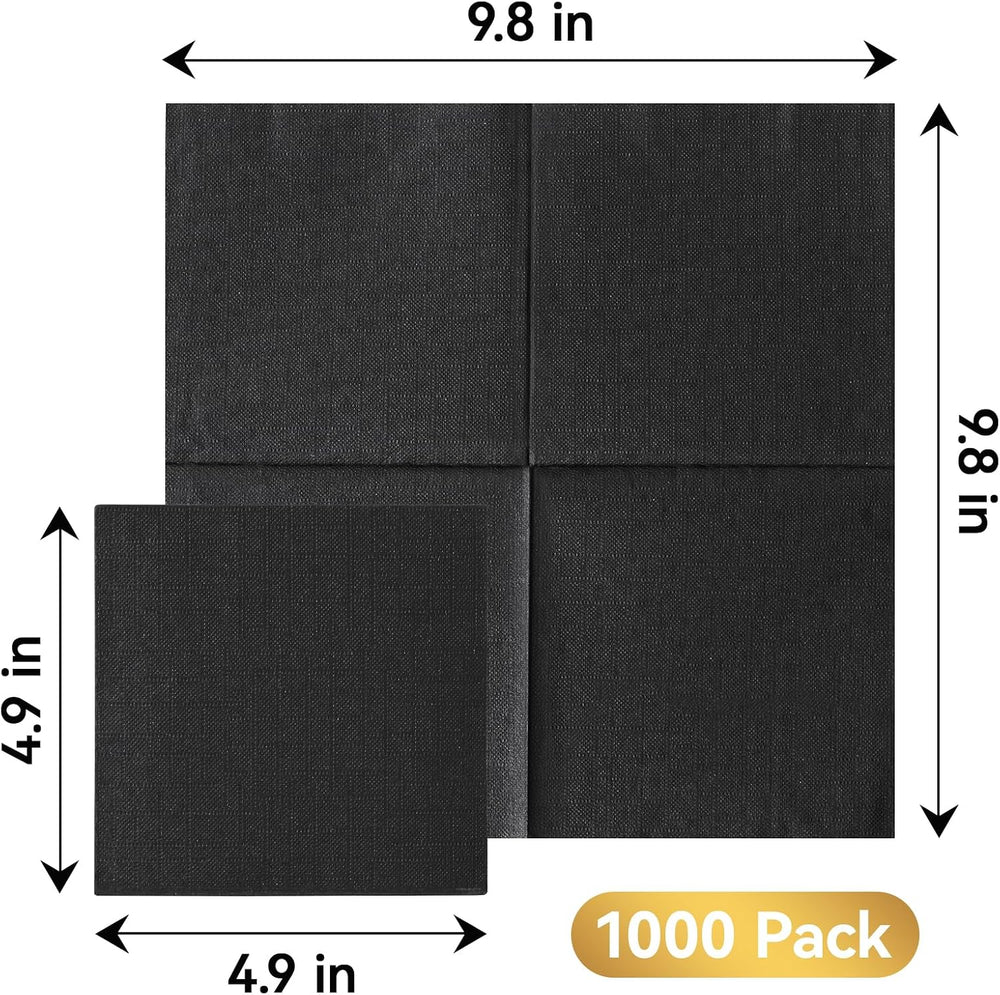 1000 Pack Black Cocktail Napkins, Beverage Napkins, 3 Ply, 4.9x4.9 inch