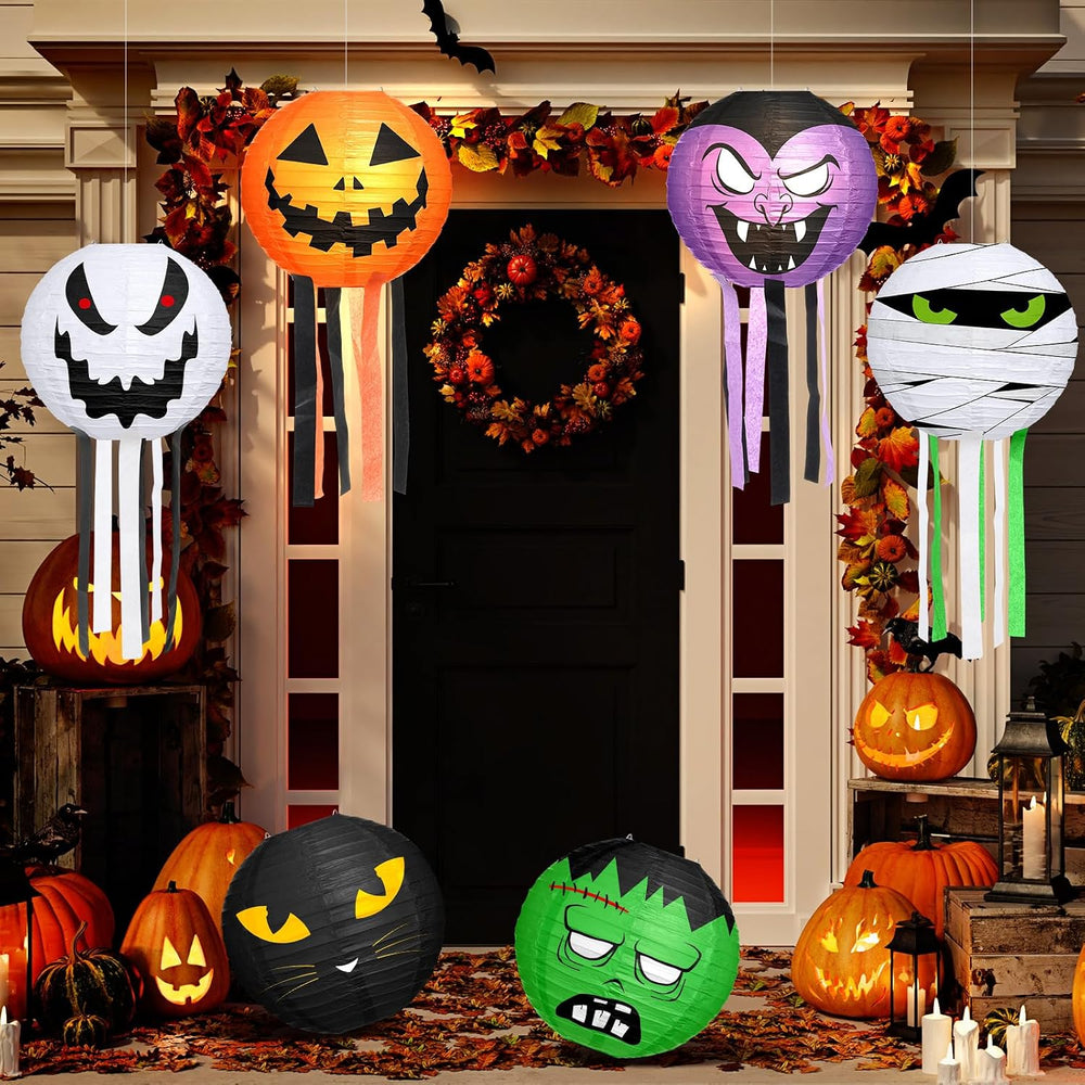 VIHOSE 12 Pcs Halloween Hanging Decorations Paper Lanterns, Jack-o-Bat Lanter...