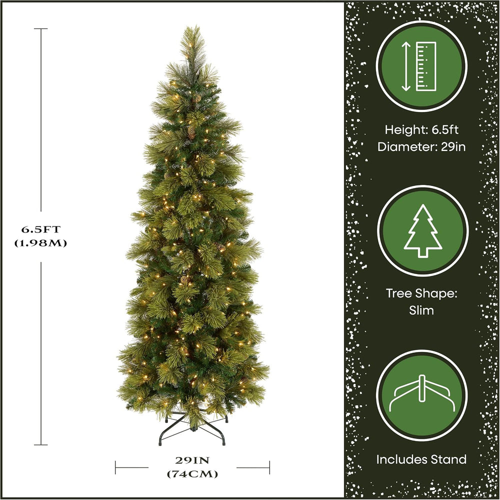 National Tree Company 6.5ft Pre-Lit Carolina Pine Slim Christmas Tree