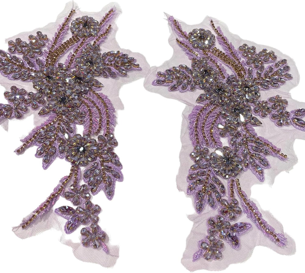 1 Pair Rhinestone Applique for Dress,Suits,Gown,Clothing(Purple)