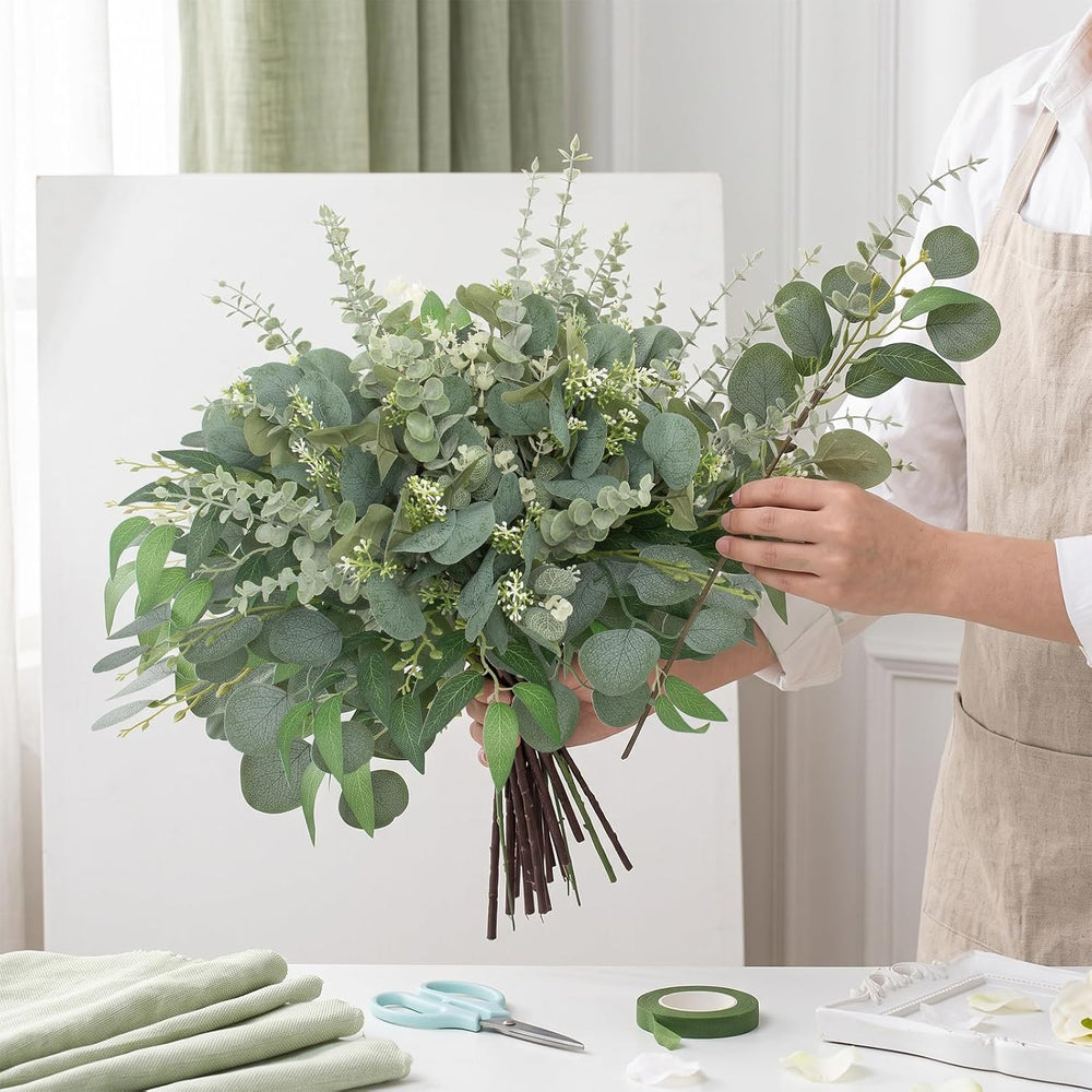 Daynight 120 Pcs Artificial Mixed Eucalyptus Stems Bulk, Green