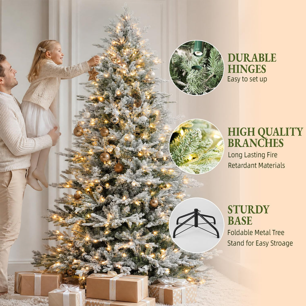 7.5FT Prelit Premium Flocked Christmas Tree, 3325 Realistic Tips