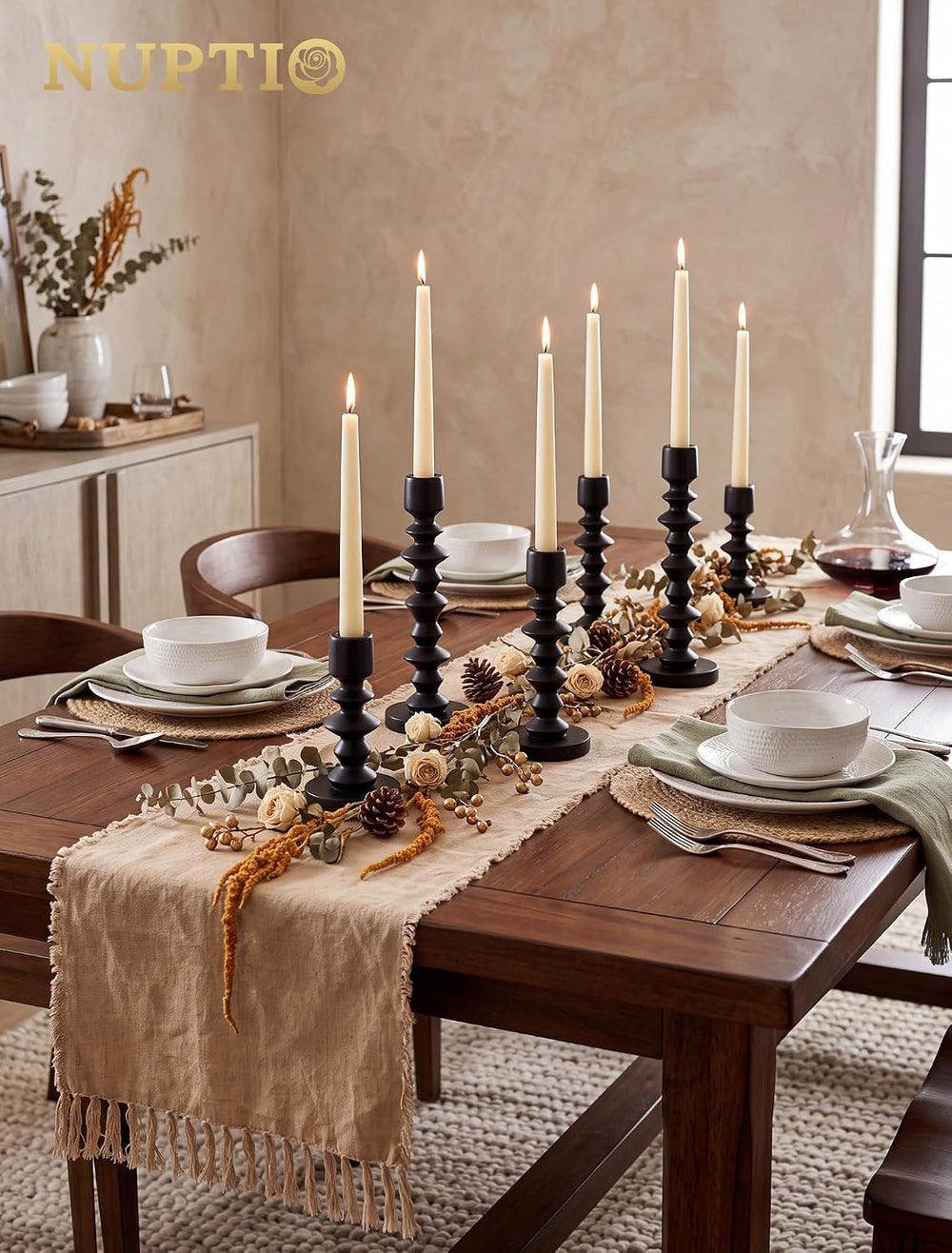 NUPTIO Black Modern Candle Holders: Set of 3 for Candlesticks and Tapers